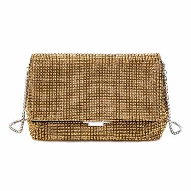 Imagem de Abvokury Bolsa de ombro feminina de strass para noite WOC Crystal Clutch com alça destacável brilhante para festa de casamento, Marrom