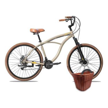 Imagem de Kit bike blitz terral beach cruiser 21v + cestinha e cadeados, Camelo,