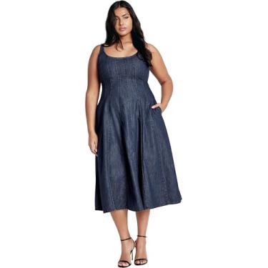 Imagem de City Chic Vestido plus size, vestido jeans Lula, Lavagem escura, 48