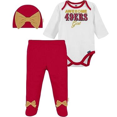Imagem de NFL San Francisco 49Ers Pacote com 3 body com pés e calça de registro de boné, vermelho San Francisco 49Ers Novo, 6-9 meses