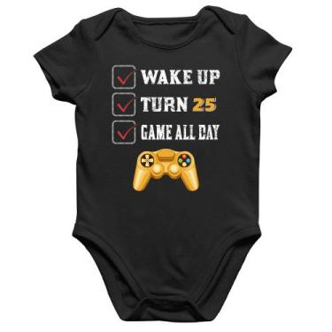 Imagem de Body Bebê Algodão Wake Up, Turn 25, Game All Day - Foca na Moda, Preto