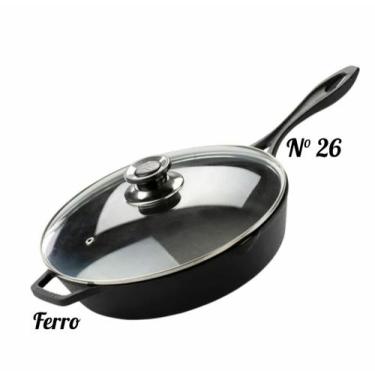 Imagem de Frigideira Ferro  N26 Cabo de Ferro Com Tampa Vidro P/ Churrasqueira, 