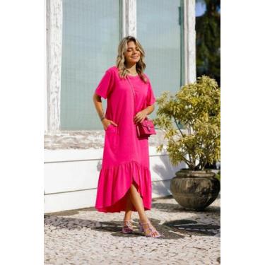 Imagem de Vestido Longo Básico De Algodão Samantha - B&C Fashion, G, Pink