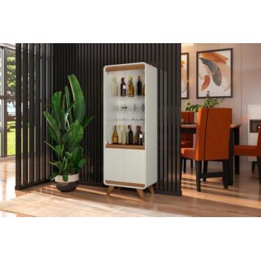 Imagem de Cristaleira CHAN Modelo Retrô com Pés em Madeira Maciça nas Portas em 