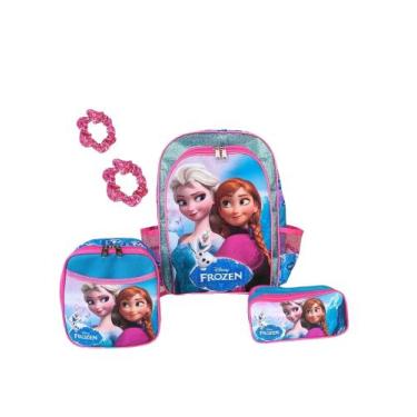Imagem de Kit mochila de costas frozen infantil escolar meninas rosa brilho lanc