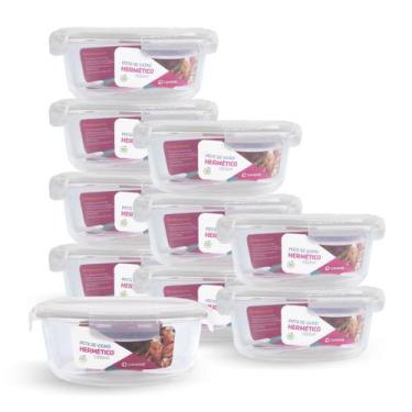 Imagem de Kit 10 Potes Hermético Vidro Redondo Grande Marmita 1300ml - NABOX, Br