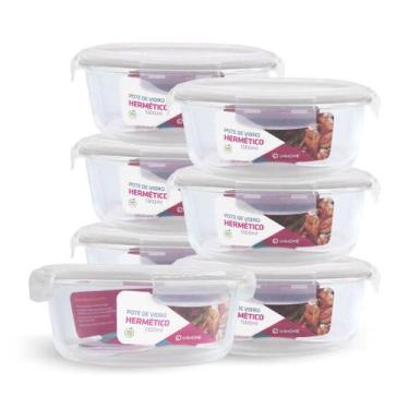 Imagem de Kit 7 Potes Hermético Redondo De Vidro Com 4 Travas 1300ml - NABOX, Br