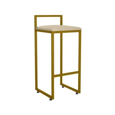 Imagem de Banqueta Alta Industrial 0,63 cm Metal Dourada Suede Bege - Belliv Dec