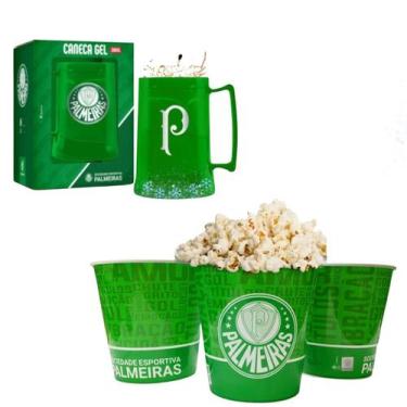 Imagem de Kit Balde Para Pipoca Verde 2,5l  + Caneca Gel Isolante Térmico Chopp 