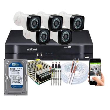 Imagem de Kit Cftv 5 Cameras Segurança Hd Dvr Intelbras MHDX C/Hd 250gb