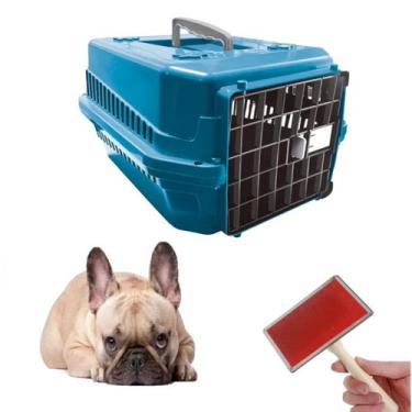 Imagem de Escova Profissional Tira Pelo Dog + Caixa Transporte N2 Azul - MecPet