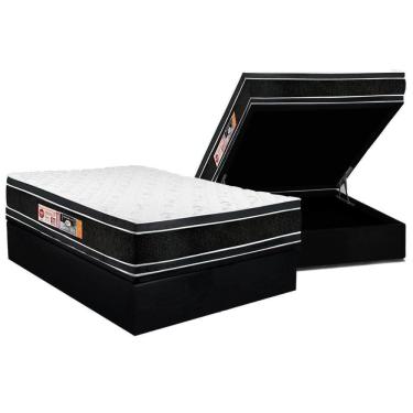 Imagem de Cama Box Baú Casal: Colchão D33 Castor Black E White Air Double Face Euro Pillow+Base Black(138X188)