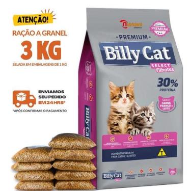 Imagem de Kit 3 KG Ração Para Gato Billy Cat Select Gatos Filhotes Granel