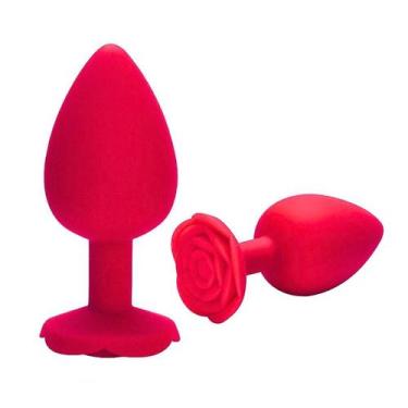 Imagem de Plug Anal em Silicone Vermelho com Formato de Rosa Médio