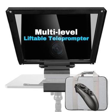 Imagem de GEIMRSY Teleprompter i7/34.5 cm com controle remoto, plataforma de montagem de câmera ajustável de alumínio para tablets de 12,9 polegadas, vidro óptico temperado rotativo, estojo de transporte