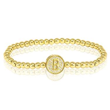 Imagem de by you Pulseiras femininas com inicial de 26 letras, berloque redondo, aço inoxidável, ouro, prata, contas, Small, Strass, Strass