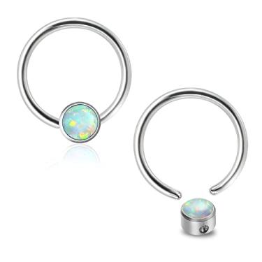 Imagem de ZYTAIJEW 1 pç/2 peças hipoalergênico 16G 8 mm/10 mm G23 anel de contas cativo de titânio redondo opala sintética/anel de nariz CZ colorido anel de septo hélice torre lóbulo tragus joia de piercing