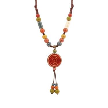 Imagem de MINACHI Boho Hippie Colar de contas de cerâmica étnica em Y, joia vintage boêmia, de verão, presente para mulheres, Zinco, Sem Pedra Preciosa