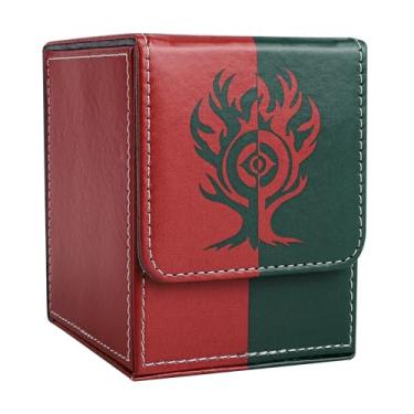 Imagem de Zettokete MTG Deck Box with 2 Dividers, Large Capacity Commander Deck Box Fits 100+ Double-Sleeved Cards, PU Leather Card Deck Box Compatible with Magic Commander YuGiOh TCG CCG,Red & Green