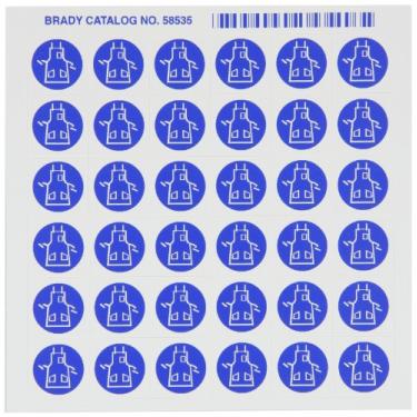 Imagem de Brady 58535 Etiquetas de pictograma de vinil sensível à pressão, azul sobre branco, 1,9 cm de altura x 0,9 cm de largura, pictograma "Avental" (36 por cartão, 1 cartão por pacote)