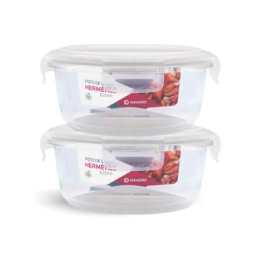 Imagem de Kit 2 Potes de Vidro Redondo com Tampa Hermética 620ml (Branco)