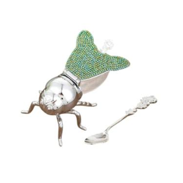 Imagem de IEUDNS Pote de armazenamento em forma de abelha, pote de mel com colher, pote moderno de condimentos de açúcar para apartamento, fazenda, café, cozinha e, Verde