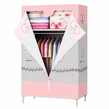 Imagem de Guarda-roupa Armário grande com zíper totalmente fechado, armação de tubo de aço, pano de cetim, guarda-roupa resistente, durável, simples para quarto armário