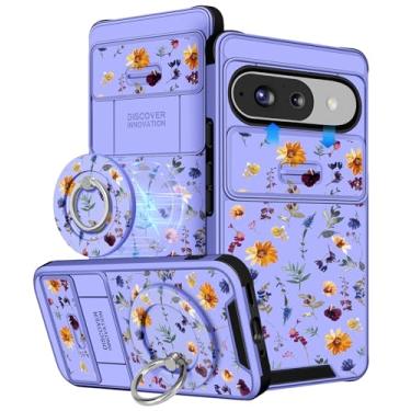 Imagem de Buleens Capa para Google Pixel 9/Pixel 9 Pro - com suporte de anel e capa de câmera estética fofa projetada mulheres meninas meninas flores florais Kawaii para Pixel 9/9 Pro capa de telefone
