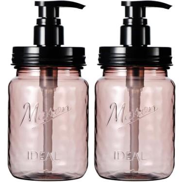 Imagem de Amolliar Dispensador de sabão de plástico com tampa de bomba, conjunto de dispensador de saboneteira recarregável de 473 ml, dispensador de líquido transparente com etiqueta à prova d'água para