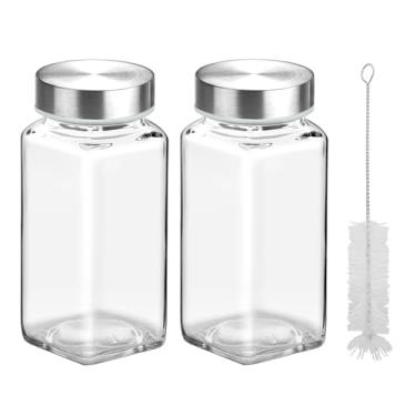 Imagem de eispap 2 potes de tempero de vidro de 118 ml com tampas de coqueteleira, conjunto de teste de frascos de especiarias e conjunto de suplementos, recipientes de temperos vazios e garrafas quadradas de