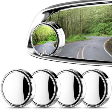 Imagem de WSSROGY 4 Pçs Espelho de Carro de Ponto Cego com Moldura 5 cm HD Vidro Grande Ângulo Ajustável Retrovisor Lateral do Carro Espelho Convexo para Caminhões de Carro SUV (Prata)