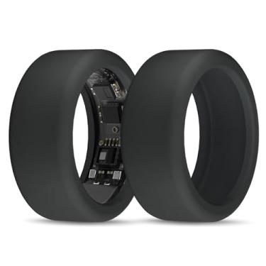 Imagem de Compatível com UltraHuman Ring AIR Cover - Protetor de anel de silicone elástico para malhar (P, preto + preto)