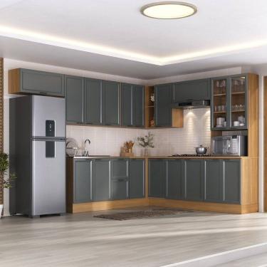 Imagem de Cozinha Compacta 10 Peças 5 Aéreos 4 Balcões 1 Paneleiro Duplo Soho Cabecasa Madeiramadeira Freijó/Grafite