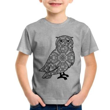 Imagem de Camiseta Infantil Coruja Mandala - Foca na Moda, Cinza, 10
