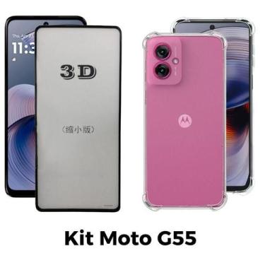 Imagem de Kit Capa Transparente + Película 3D de Vidro para Motorola Moto G55 - 