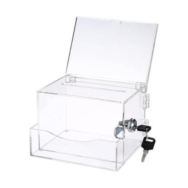 Imagem de MERIGLARE Caixa de doação de acrílico, caixa de votação para escola, coleção de doação, escritório, porta cartão de visita, caixa de votação com 2 chaves, Transparente