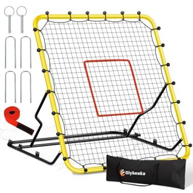 Imagem de Olybeaka Rede de rebote de beisebol estável atualizada com 3 ângulos ajustáveis ​​Rede de rebote de beisebol de 48 "x 52" treinador de campo para prática de rebote de beisebol e softball com