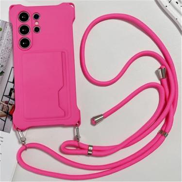 Imagem de Capa de silicone com compartimento para cartão crossbody para Samsung Galaxy S22 23 24 Ultra Plus S23 Fe A54 A14 A34 A53 A15, rosa vermelha, para A12 5G