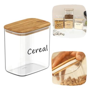 Imagem de Pote Hermético Tampa De Bambu 1,5L Porta Mantimentos Potes Para Alimentos Acrílico e Bambu (Cereal)