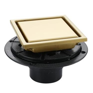 Imagem de TRJIKAG Ralo De Chuveiro Dourado De 4 Polegadas, Ralo Quadrado De Aço Inoxidável Sus304 Para Piso De Banheiro Com Flange Reversível 2 Em 1, Tampa De Inserção De Ladrilhos Para Filtragem, Ouro Escovado