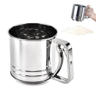 Imagem de TopHomer Peneira de farinha de aço inoxidável de xícara - Peneira de prensa manual de camada dupla para assar, açúcar de confeiteiro, pão de fermento, peneira durável para padeiros domésticos