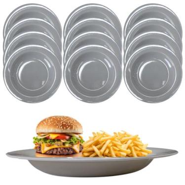 Imagem de 12 Pratos Fundo Melamina Refeição 23cm Cozinha Refeição Cinza - Sk