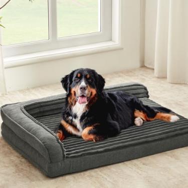 Imagem de WINDRACING Camas ortopédicas para cães extragrande, sofá-cama de espuma de ovo à prova d'água com laterais reforçadas em L, cama de cachorro grande lavável com capa removível e fundo antiderrapante,