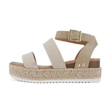 Imagem de Soda Top Shoe Bryce bico aberto fivela tira no tornozelo alpargatas Flatform Wedge Casual Sanda, Lona/cinza-acinzentado bege, 41