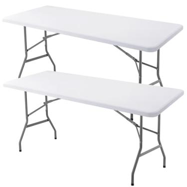 Imagem de Enjoyidea Toalha de mesa retangular justa 106 x 182 cm - pacote com 2 capas de mesa brancas de elastano elástico - toalha de mesa pequena elástica dobrável para cozinha, jantar, piquenique, pátio