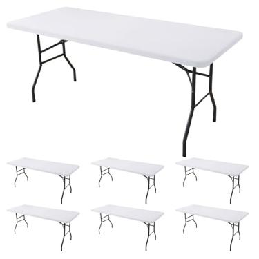 Imagem de Enjoyidea Capa de mesa de elastano justa para mesas retangulares de 1,2 m - pacote com 6 toalhas de mesa brancas elásticas - toalha de mesa elástica dobrável para piquenique ao ar livre, acampamento,