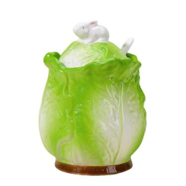 Imagem de WAIT FLY Açucareiro de cerâmica para repolho e coelho com tampa e colher, recipiente de açúcar, pote de açúcar para bancada de cozinha, barra de café