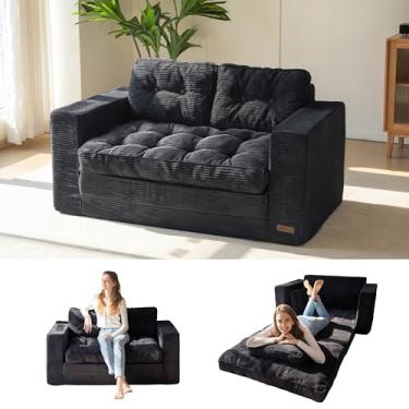 Imagem de MAXYOYO Sofá-cama conversível, sofá-cama dobrável 2 em 1, sofá dobrável com travesseiros para sala de estar, quarto, lounge, preto