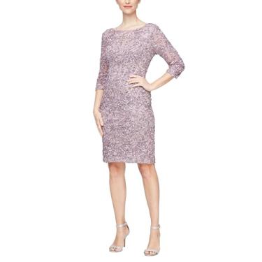 Imagem de Alex Evenings Vestido feminino curto na altura do joelho bordado floral para coquetel, convidada de casamento, vestido de festa, Manga glicínia, 44