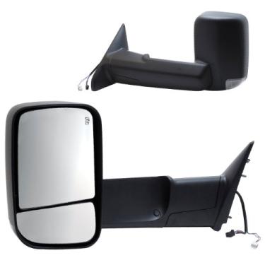 Imagem de Fit System Par de espelhos de reboque para Dodge Ram 1500, 2500, 3500 Code (GPD), cabeça flip-out, preto texturizado, dobrável, energia aquecida